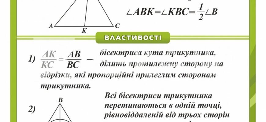 Бісектриса трикутника: визначення, властивості та застосування в геометрії